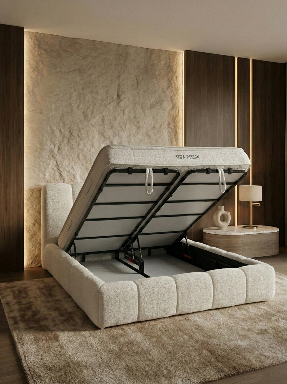 Lit Coffre-VALERIA Style Bubble- Matelas Surmatelas