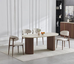 Table à manger CALYPSO – Noyer & céramique effet travertin – 180 cm