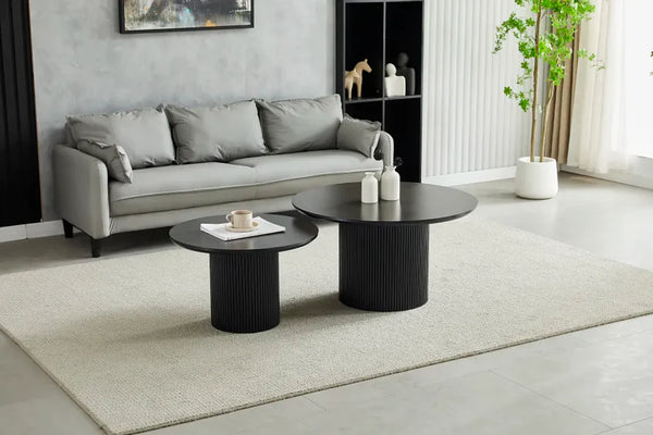 Table Basse Gigogne Ronde 60/80 cm – Céramique Noir