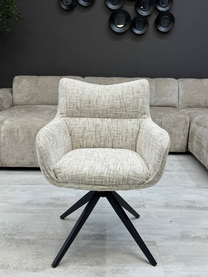 Fauteuil Pivotant Design Beige – Pieds Noirs Croisés
