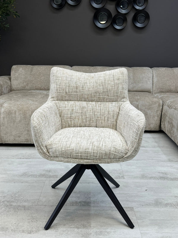 Fauteuil Pivotant Design Beige – Pieds Noirs Croisés