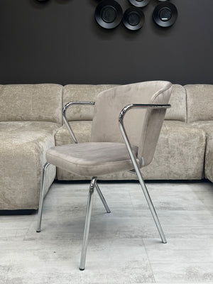 Chaise Velours Beige Anti-Tache – Structure Chromée