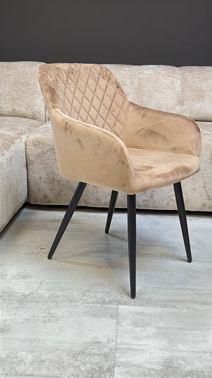 Chaise Matelassé Taupe – Assise Anti-Tache Pieds Métal Noir